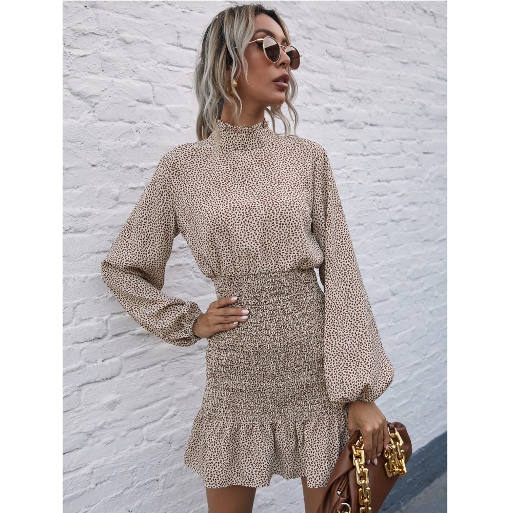 Boho Lantern Sleeve All Over Print Mini Dress